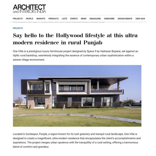 Architects and Interiors India — The One Villa Residence by Harkaran Boparai featured in A+D, August 2024.